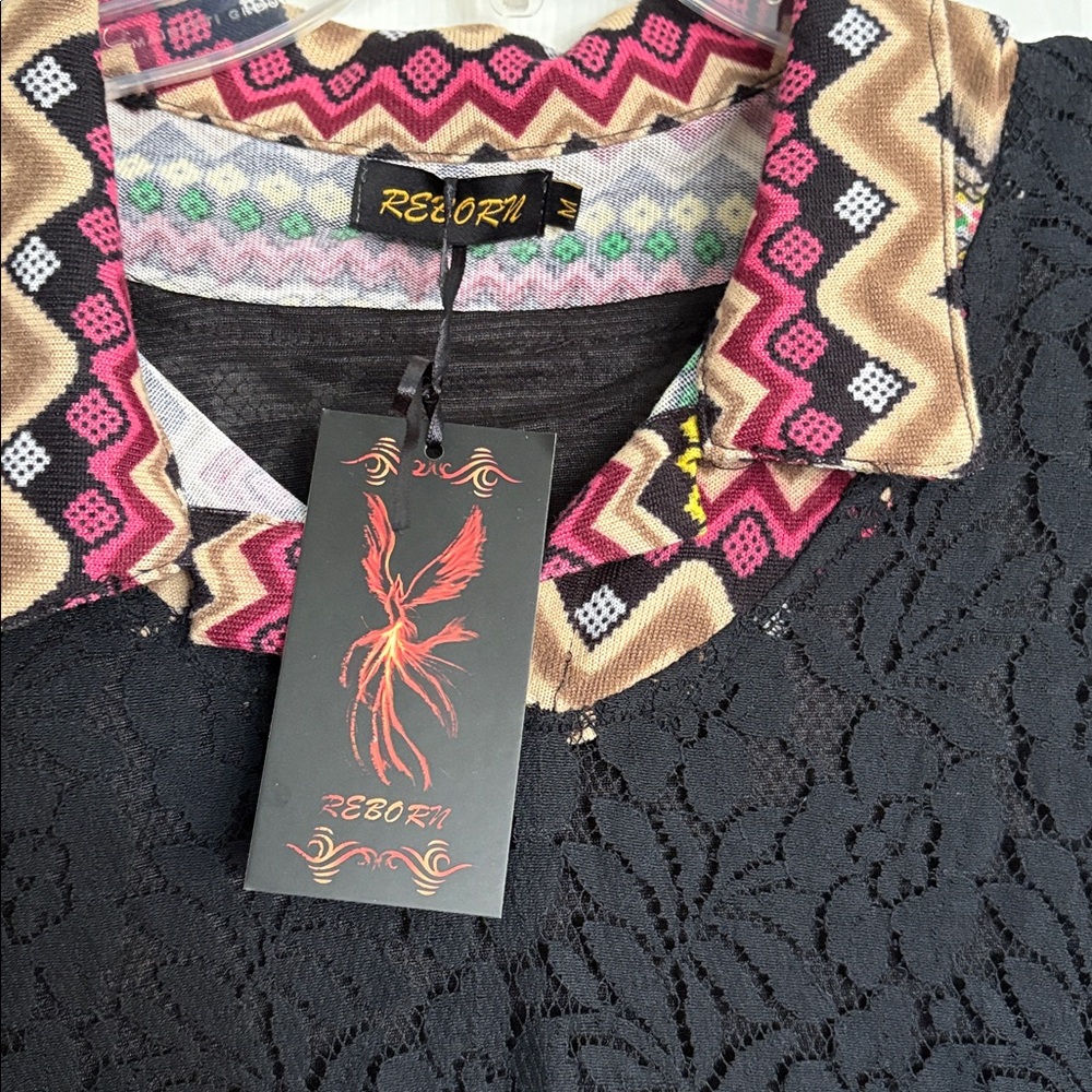 Reborn Black Lace Dress with Vibrant Patterns - Picture 2 of 3